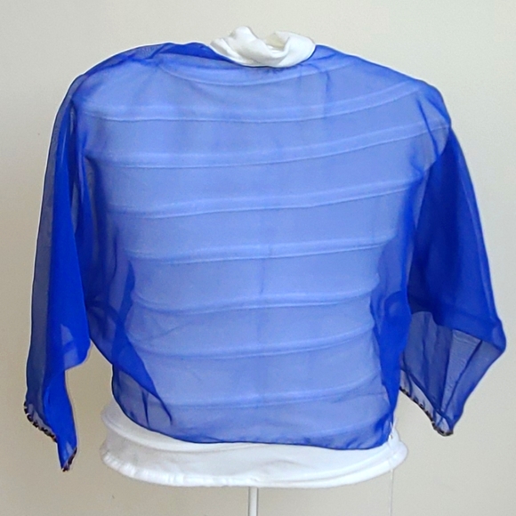 Royal Blue Sheer Shrug w/ Gold Sequins Trim - Picture 2 of 3